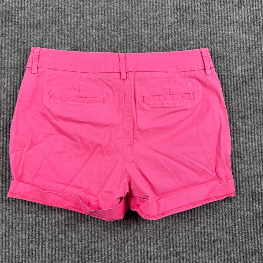 Nautica Womens Hot Pink Stretch Cotton Chino Shorts Size 6 Cuffed Mid Rise Twill